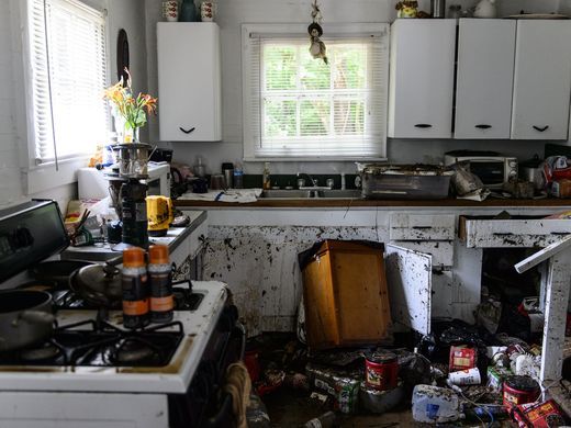 Kitchen of Kathy Bostic's flood damaged home in Elkview, WV - Sam Owens