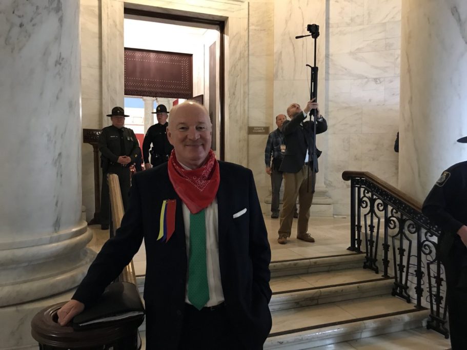 Dale Lee, president of the West Virginia Education Association, is dressed for a protest at the state Capitol. Photo courtesy Brad McElhinny.