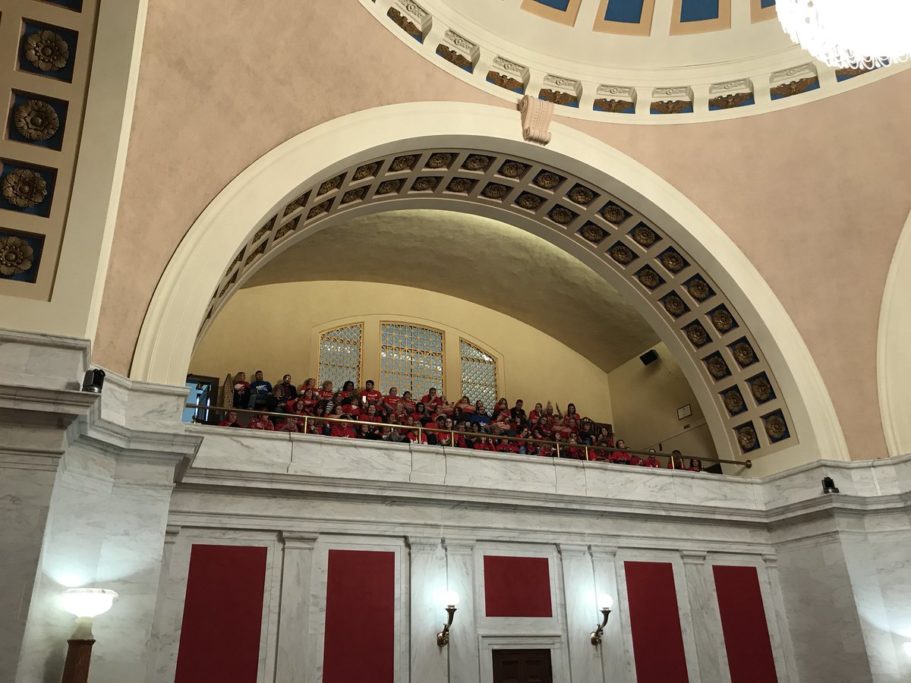 The Senate Gallery is filled with teachers and service personnel about an hour before the floor session. Photo courtesy Brad McElhinny.